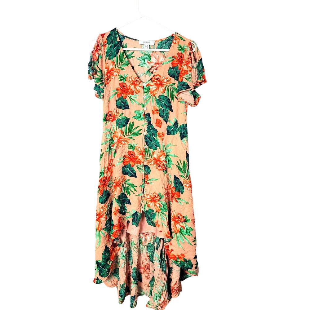 FOREVER 21 Multicolor Tropical Floral V-Neck Button Front Midi Dress Womans 0X